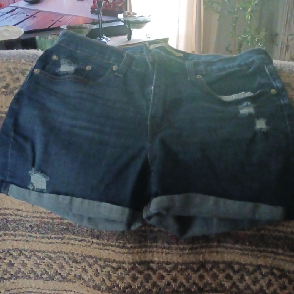 Levi's Distressed Dark Blue Jean Shorts